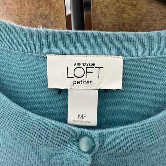LOFT Petite Women's Teal Button Up Cardigan 100% Cotton Size M Petite - Picture 3 of 3